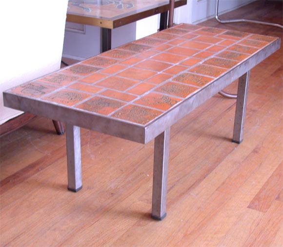 Ceramic and Steel Coffee Table by Jacques Blin