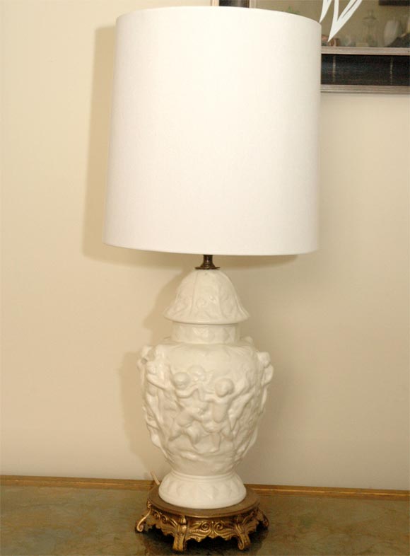 Pair of Ceramic Cherub Lamps