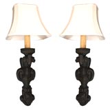 Pair of Black Sconces with White Linen Shades