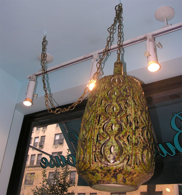 Reticulated Ceramic Hanging Light Fixture