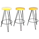 Trio of French Wrought Iron Bar Stools
