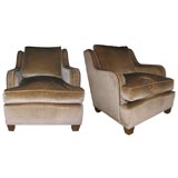 Pair of Deco-Style French Armchairs with Nailhead Studding