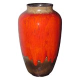 West German Orange and Brown Drip Glaze Vase