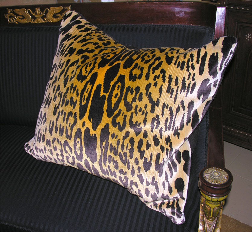 American Pair of Scalamandre Leopard Silk Velvet  26 Inch Pillows