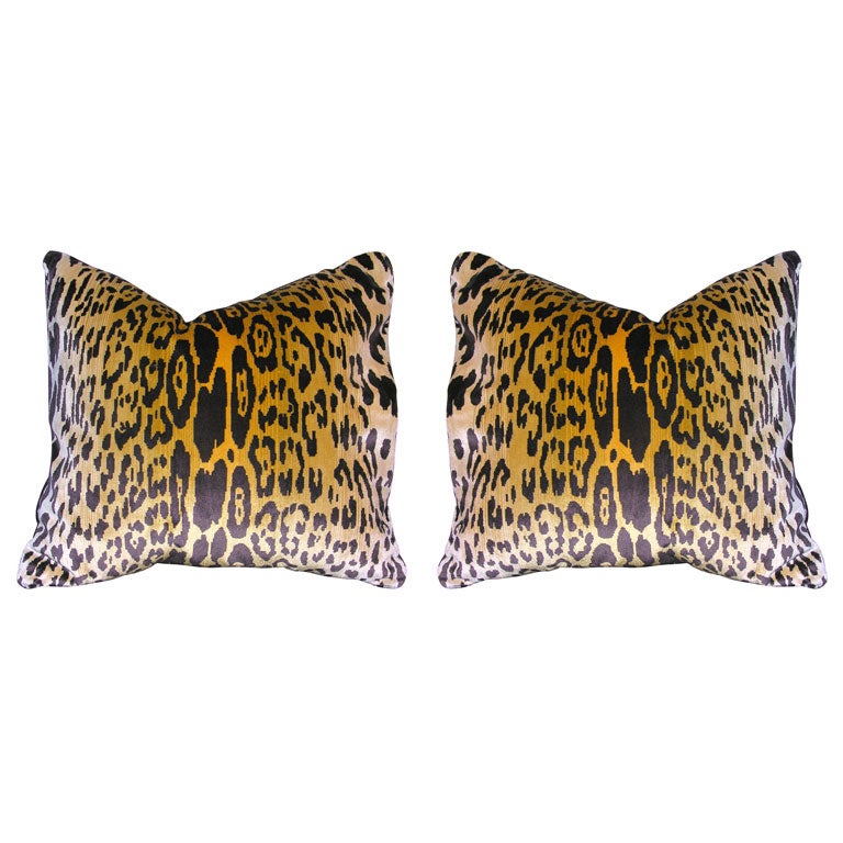 Pair of Scalamandre Leopard Silk Velvet  26 Inch Pillows