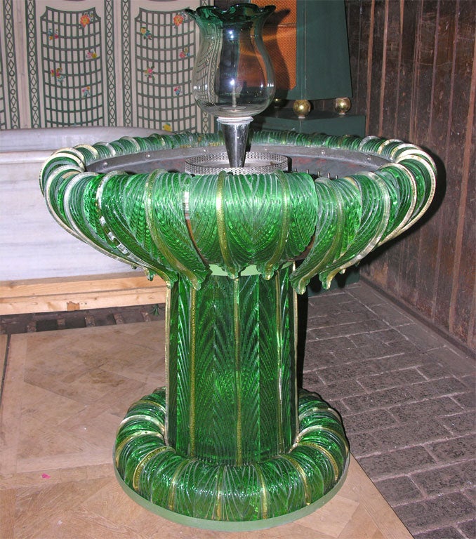 Green leaf design Murano glass fountain from the 1940s.