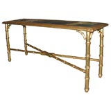 Vintage Faux Bamboo Gilt Console Sofa Table