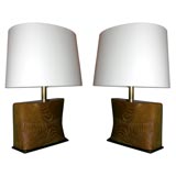 A Pair of Modernist Sculptural Wood Table Lamps