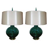 A Pair of Modernist Sculptural  Art Glass Table Lamps by Blenko