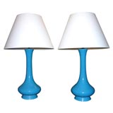 Pair of Turquoise Crackle Glazed Ceramic Lamps