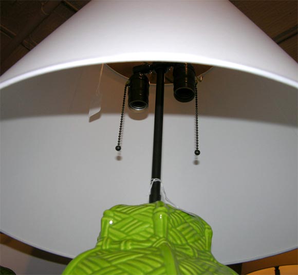 Mid-20th Century Pair of Kelly Green Ceramic Bamboo Lamps