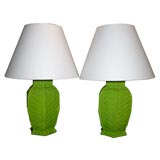 Pair of Kelly Green Ceramic Bamboo Lamps