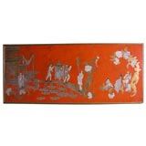 Asian Wall Plaque with Bamboo Frame