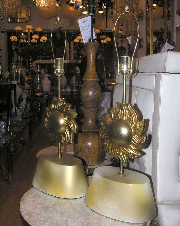 Pair of gilt metal sunburst table lamps by Harvey Probber