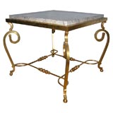 Pair of gilded iron and marble end tables