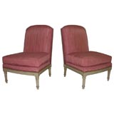 Pair Louis XVI style slipper chairs signed Jansen