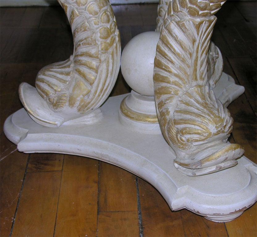 20th Century Pair of small round gueridons style round tables on dolphin base