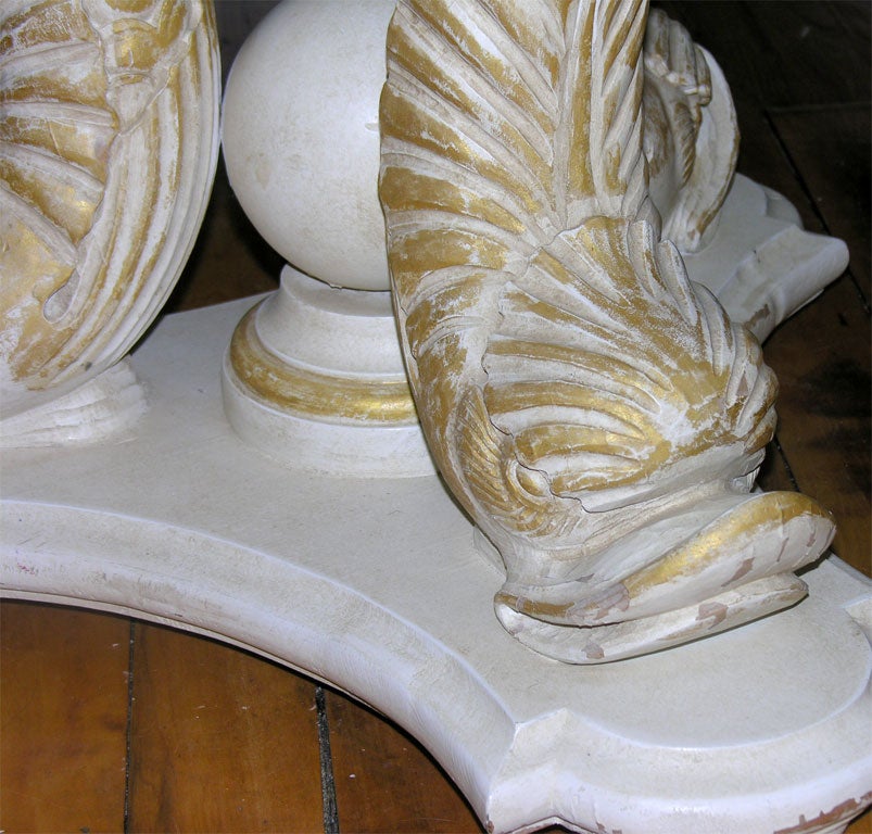 Wood Pair of small round gueridons style round tables on dolphin base