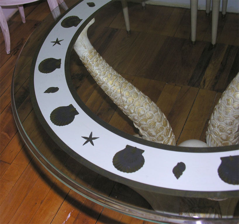 Pair of small round gueridons style round tables on dolphin base 4