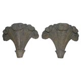 Pair of wall pockets shaped three plaster ostrich plumes