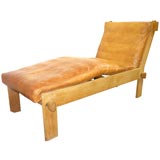 Oak and Leather Chaise Lounge