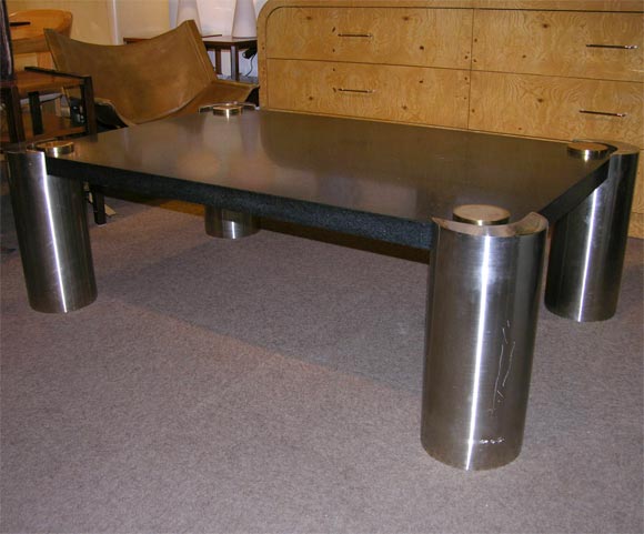 Coffee Table in Black Granite and Metal Legs by Karl Springer