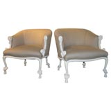 Pair of Upholstered Lounge Chairs with Stylized Rope Design
