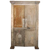Antique French Four-Door Cabinet with Very Distressed Paint