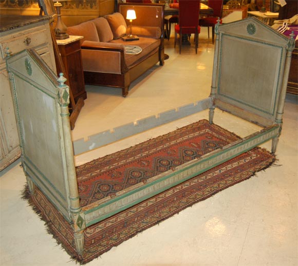 Early Directoire Day Bed w/ Attractive Old Green & Grey Paint