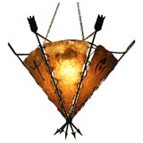 Antique American Artsand Crafts Bronze and Mica Hanging Light Fixture