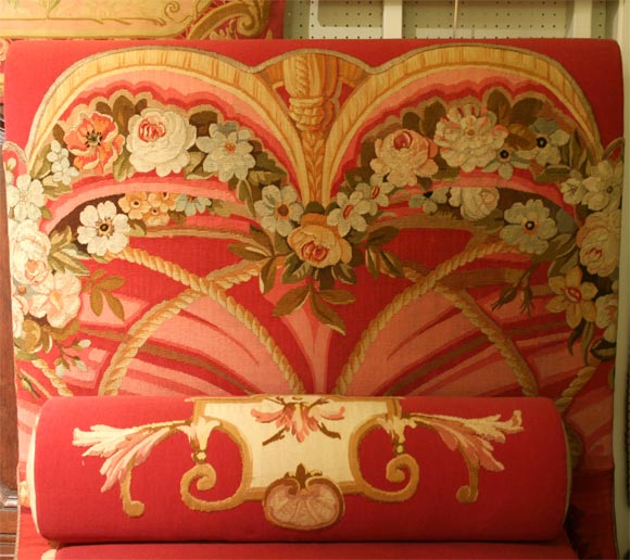 Mid-20th Century Pair of Aubusson Tapestry Covered Sleigh Beds