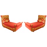 Vintage Pair of Aubusson Tapestry Covered Sleigh Beds