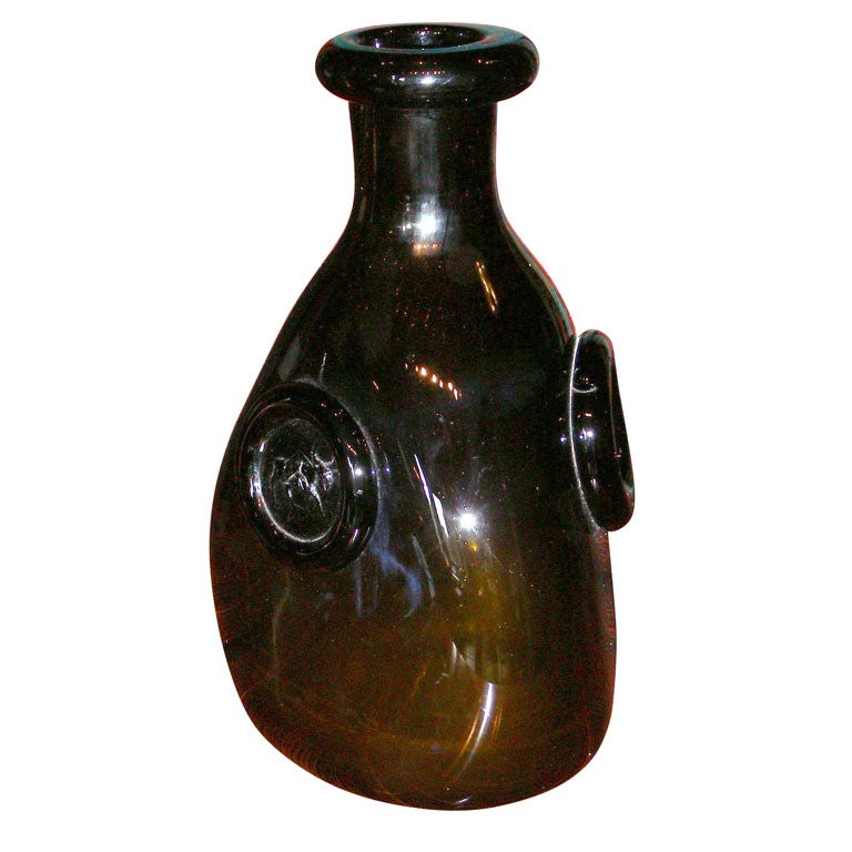 A brown glass bottle by Eric Hoglund Sweden, C 1960 For Sale