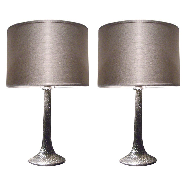 Pair of silvered table lamps by Paul Belvoir, English For Sale