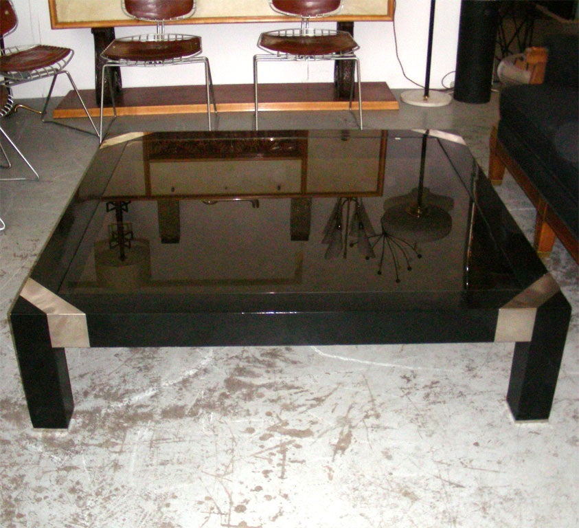 Black Lacquered  Coffee Table with Smoked Glass Top