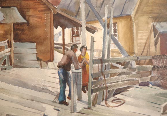 Mid-20th Century Prescott M M Jones watercolor painting, New England, Alaska, WPA