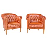 Pair of English leather club chairs