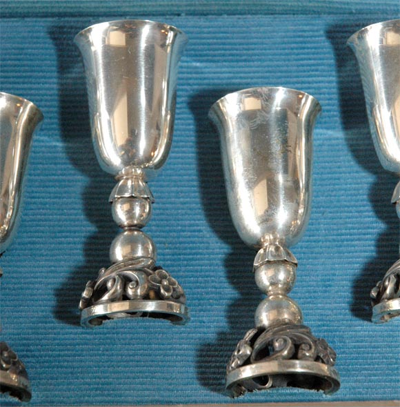 Mid-20th Century La Paglia sterling silver cordials.Georg Jensen style.