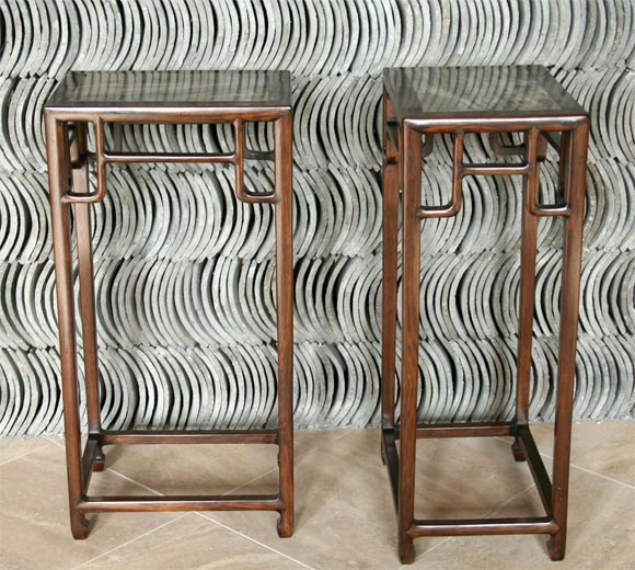Chinese Pair of Plant Stands with Marble Tops