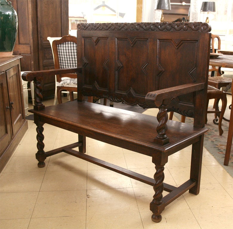 Belgian Antique Jacobean Style Flemish Hall Bench