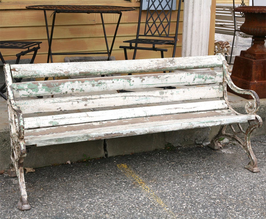 19th Century Painted cast Iron and Wood Garden or Park Bench.