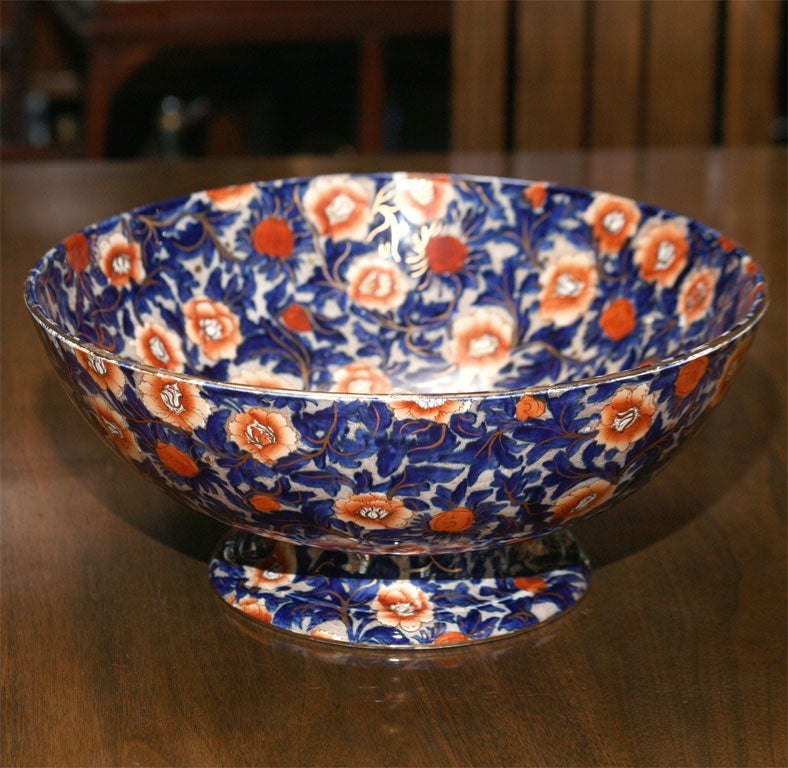 English Ridgways Footed Punch Bowl-Imari Colors