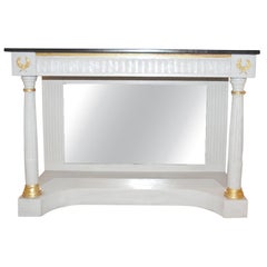 Neoclassical Console Table-Dove Grey Paint, Black Stone Top 
Mirrored Back