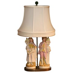 Antique Lamp with Staffordshire Figures