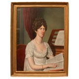 Oil Painting of a Woman Seated At A Piano Forte