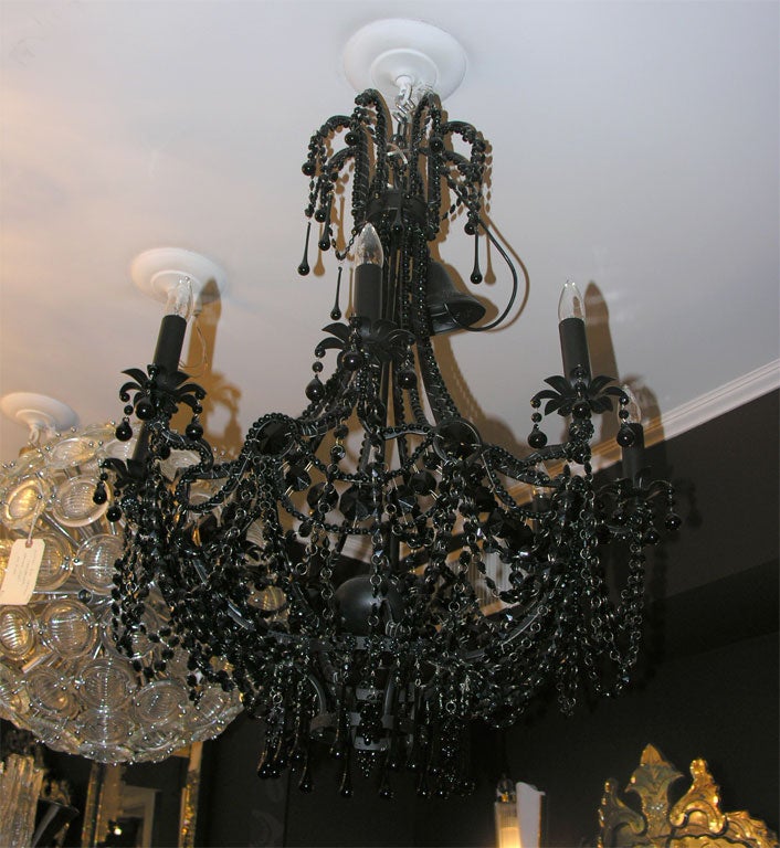 1970's Jet Black Crystal Chandelier