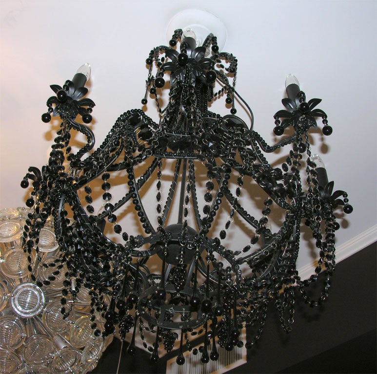 20th Century Jet Black Crystal Chandelier
