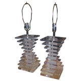 PAIR OF STACKED LUCITE LAMPS