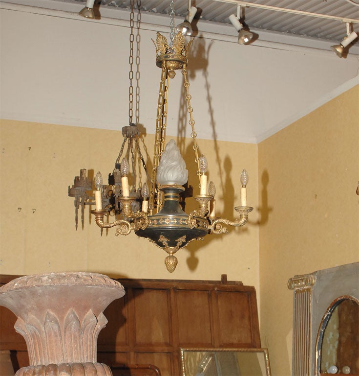 Beautifully cast bronze chandelier in the Empire style.