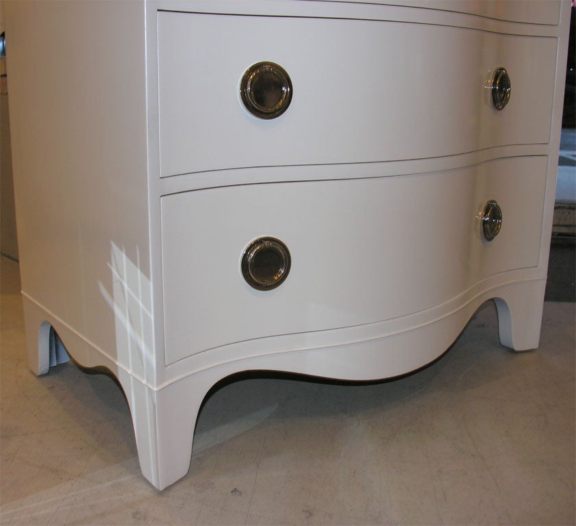 Pair of Serpentine Front White Lacquered Chests